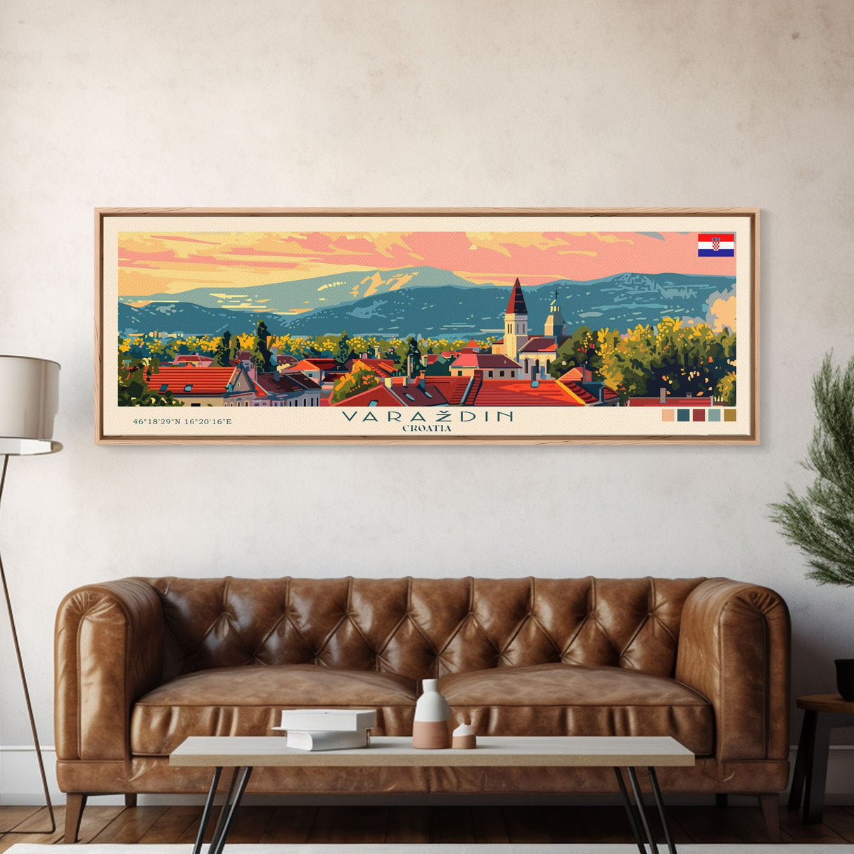 Varaždin Croatia Panoramic Travel Poster, Framed Canvas Print or Metal Wall Art, Travel Art, Home Decor, Panoramic Painting, Midcentury Art