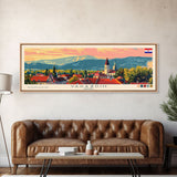 Varaždin Croatia Panoramic Travel Poster, Framed Canvas Print or Metal Wall Art, Travel Art, Home Decor, Panoramic Painting, Midcentury Art