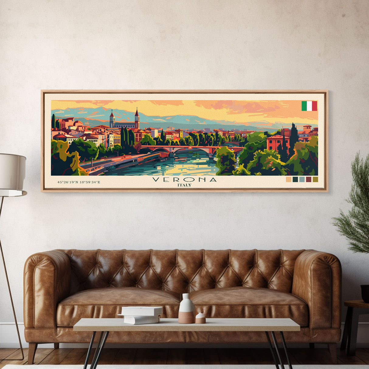 Verona Italy Travel Art, City Art, Framed Canvas Print or Metal Wall Art, Europe Travel Poster, Panoramic Wall Art, Extra Wide Wall Art