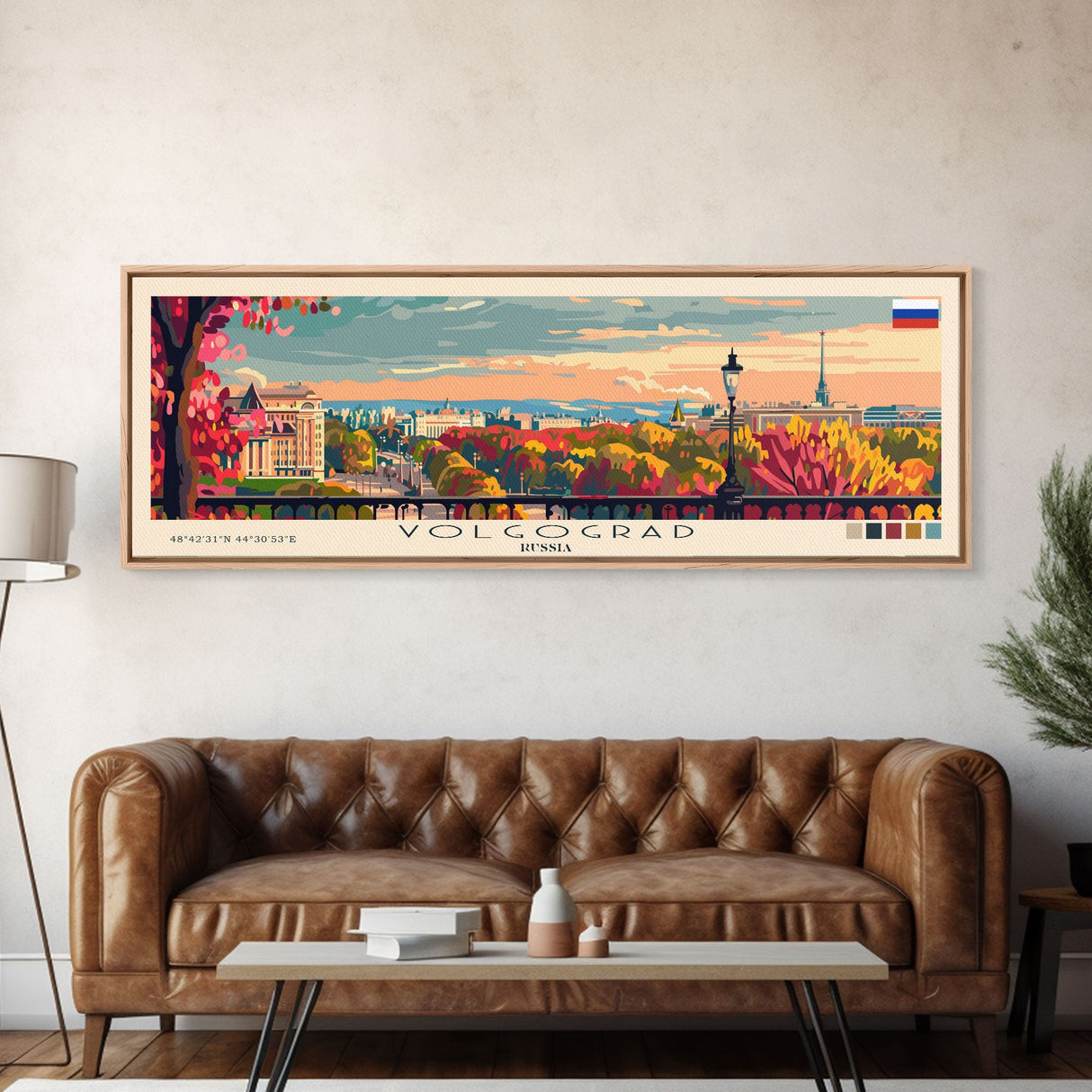 Volgograd Russia Panoramic Travel Poster, Framed Canvas Print or Metal Wall Art, Travel Art, Home Decor, Panoramic Painting, Midcentury Art