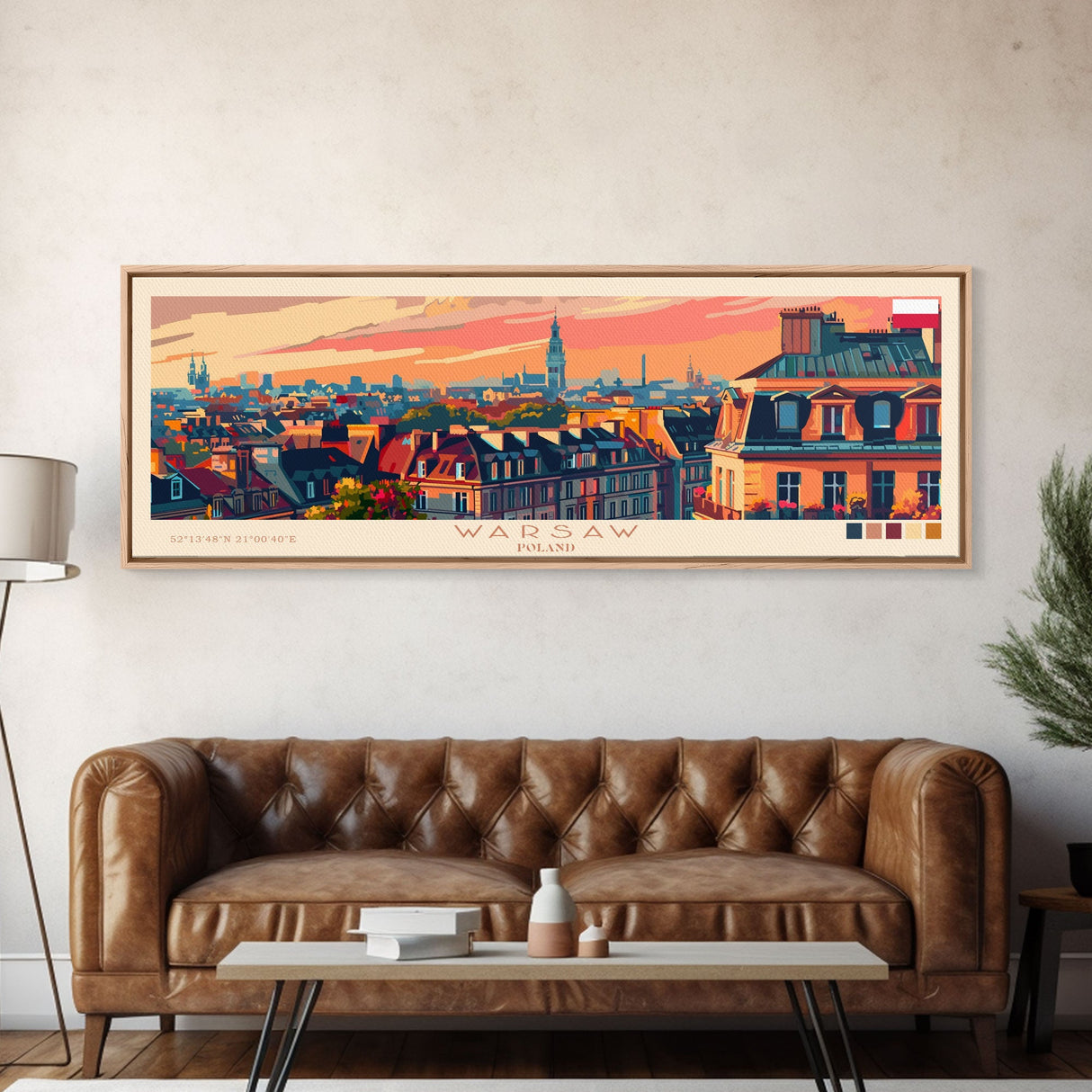 Warsaw Poland Travel Art, City Art, Framed Canvas Print or Metal Wall Art, Europe Travel Poster, Panoramic Wall Art, Extra Wide Wall Art