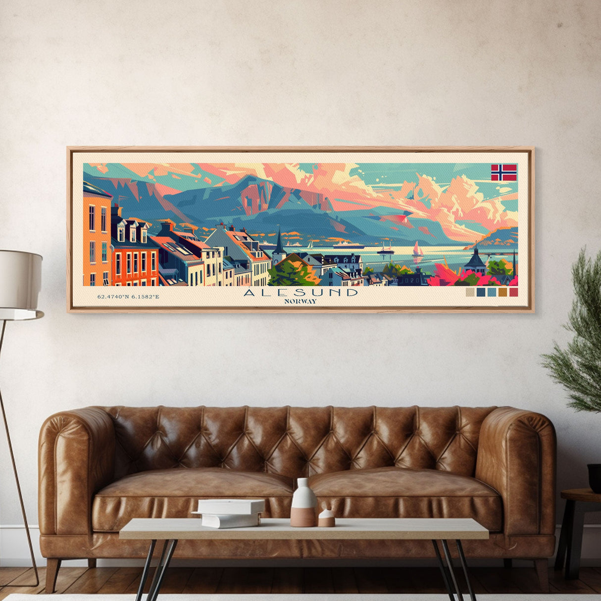 Ålesund Norway Wall Art, Panoramic Travel Poster, Panoramic Framed Canvas Print, City Wall Art, Wall Hanging Home Decor, Travel Art