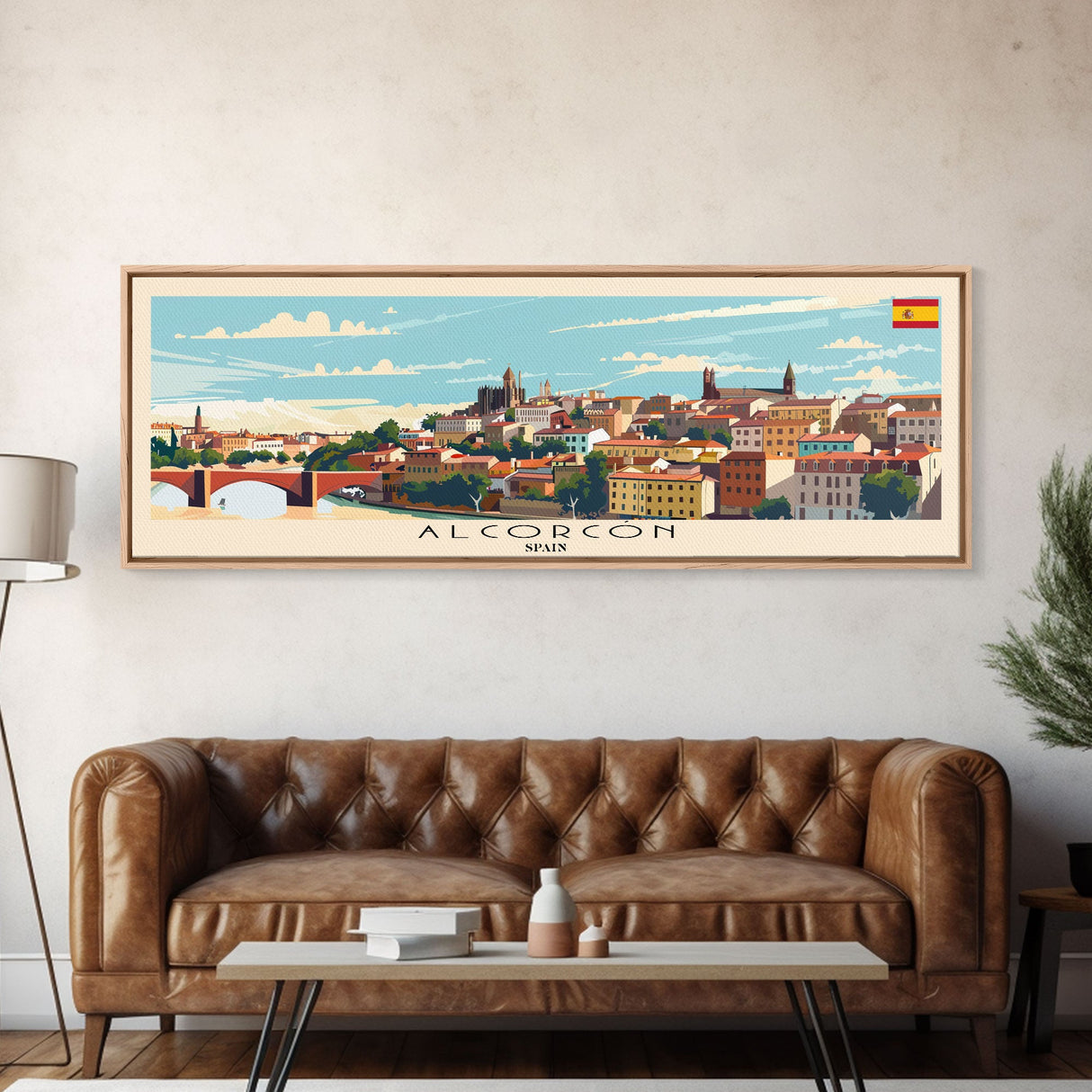 Alcorcón Spain Panoramic Travel Poster, Framed Canvas Print or Metal Wall Art, Travel Art, Home Decor, Panoramic Painting, Midcentury Art