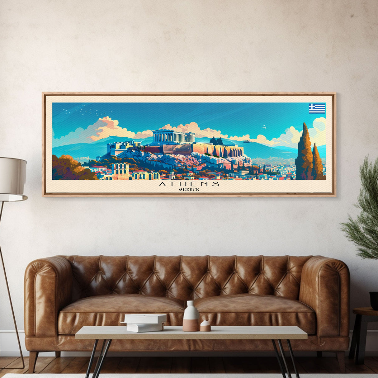 Athens Greece Travel Art, City Art, Framed Canvas Print or Metal Wall Art, Europe Travel Poster, Panoramic Wall Art, Extra Wide Wall Art