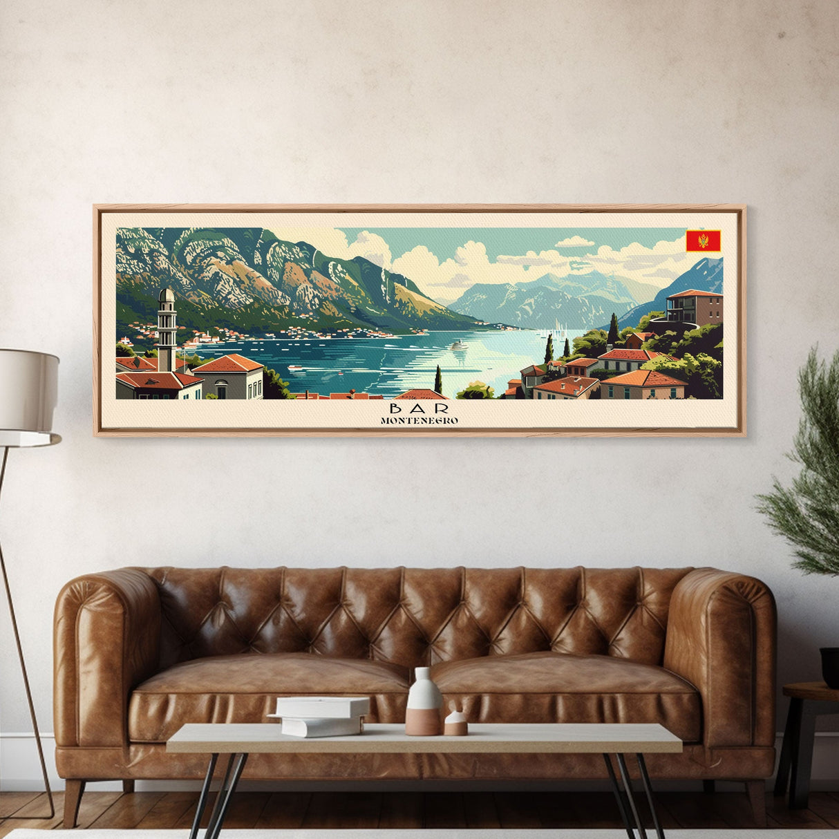 Bar Montenegro Panoramic Travel Poster, Framed Canvas Print or Metal Wall Art, Travel Art, Home Decor, Panoramic Painting, Midcentury Art