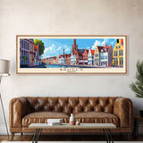 Bruges Belgium Travel Art, City Art, Framed Canvas Print or Metal Wall Art, Europe Travel Poster, Panoramic Wall Art, Extra Wide Wall Art