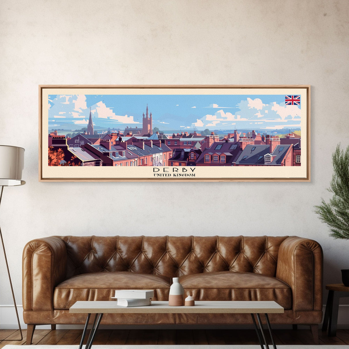 Derby United Kingdom Travel Print Wall Art, Panoramic City Art, Travel Art, Wall Decor, Vacation Gift, Framed Canvas Print Or Metal Art