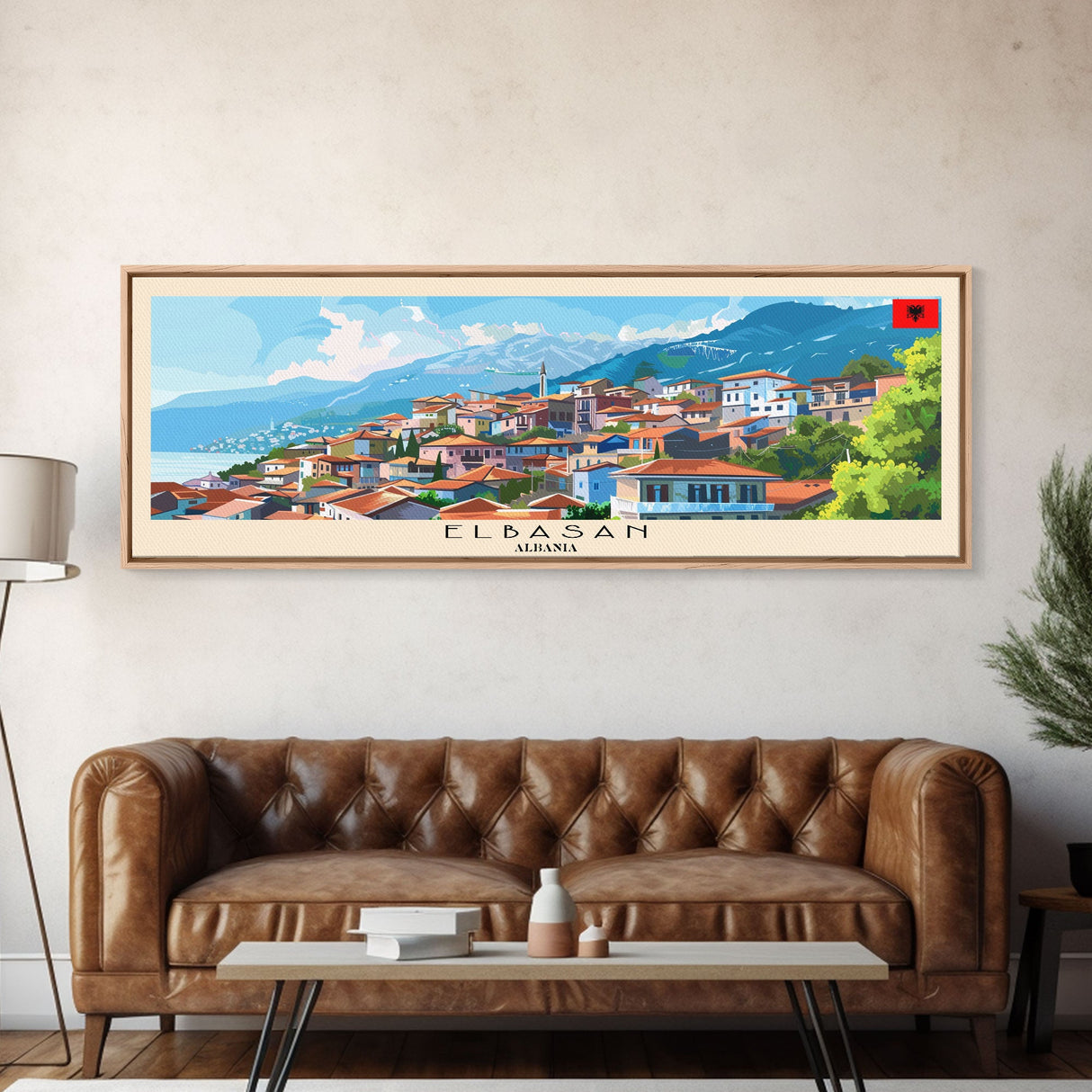 Elbasan Albania Travel Print Wall Art, Panoramic City Art, Travel Art, Wall Decor, Vacation Gift, Framed Canvas Print Or Metal Art