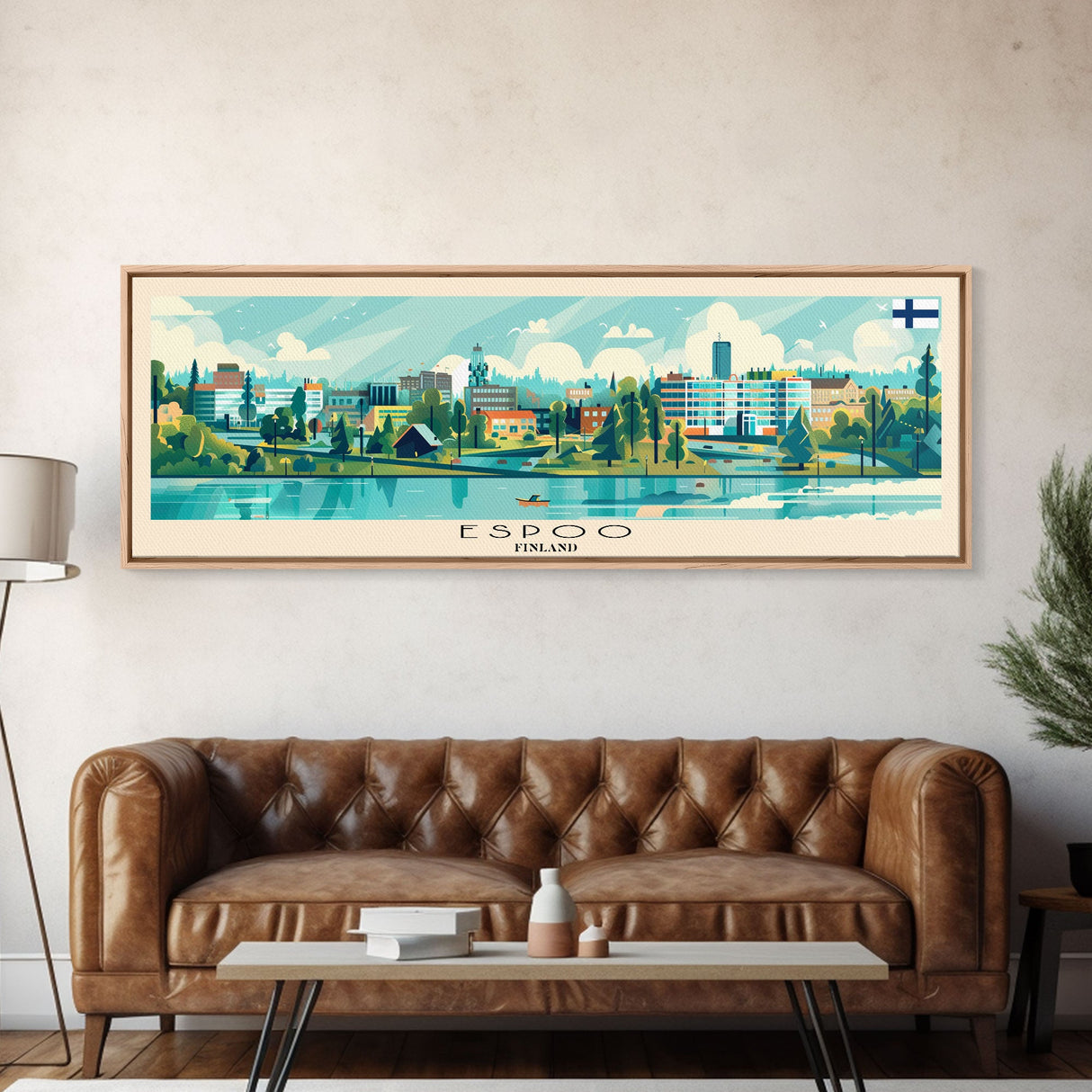 Espoo Finland Wall Art, Panoramic Travel Poster, Panoramic Framed Canvas Print, City Wall Art, Wall Hanging Home Decor, Travel Art