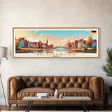 Gelsenkirchen Germany Panoramic Travel Poster, Framed Canvas Print or Metal Wall Art, Travel Art, Home Decor, Panoramic Painting, Midcentury Art