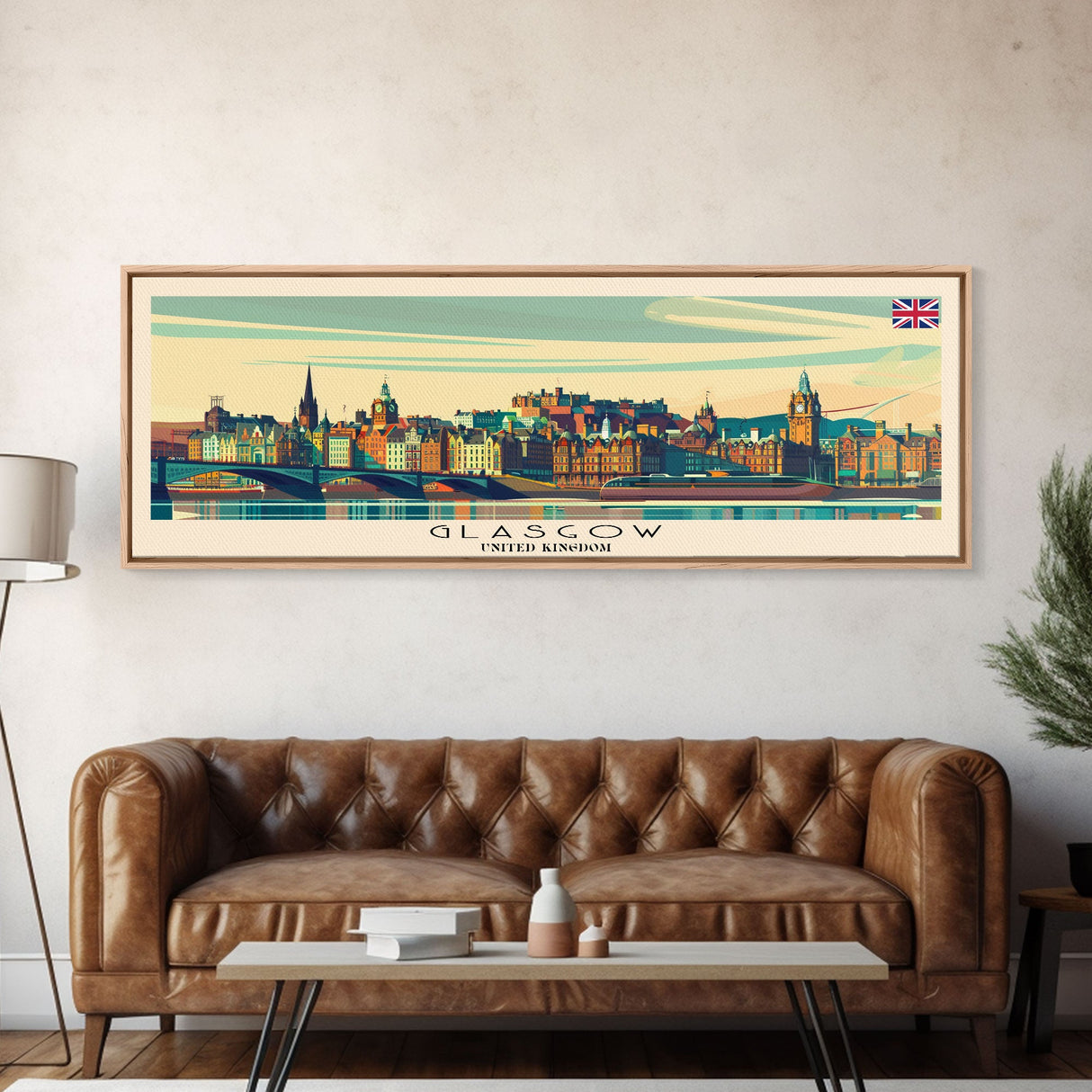 Glasgow United Kingdom Travel Art, City Art, Framed Canvas Print or Metal Wall Art, Europe Travel Poster, Panoramic Wall Art, Extra Wide Wall Art