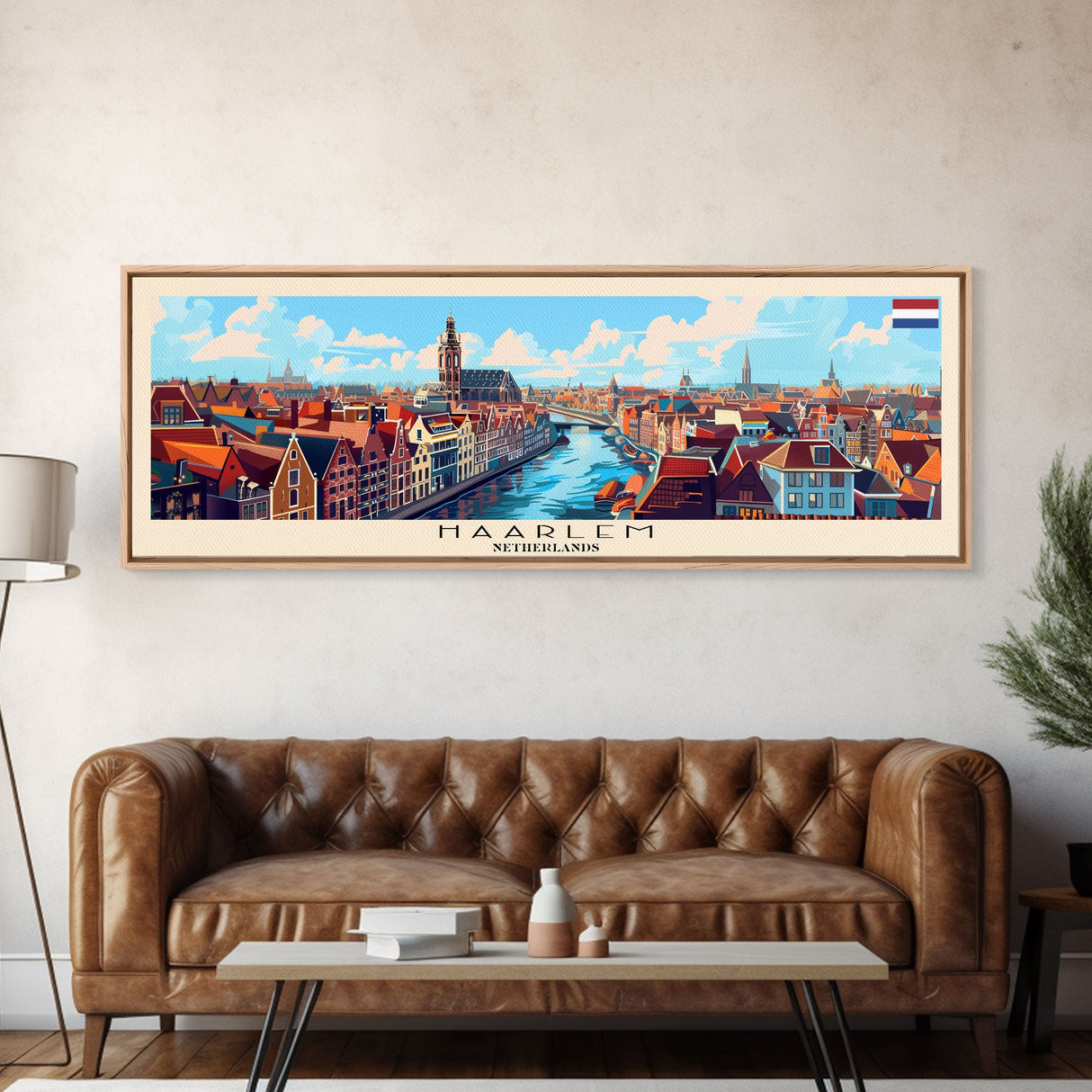 Haarlem Netherlands Travel Art, City Art, Framed Canvas Print or Metal Wall Art, Europe Travel Poster, Panoramic Wall Art, Extra Wide Wall Art