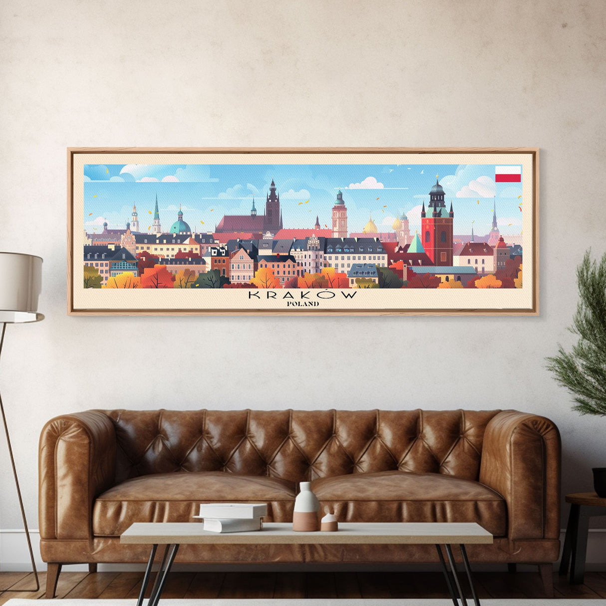 Krakow Poland Travel Art, City Art, Framed Canvas Print or Metal Wall Art, Europe Travel Poster, Panoramic Wall Art, Extra Wide Wall Art