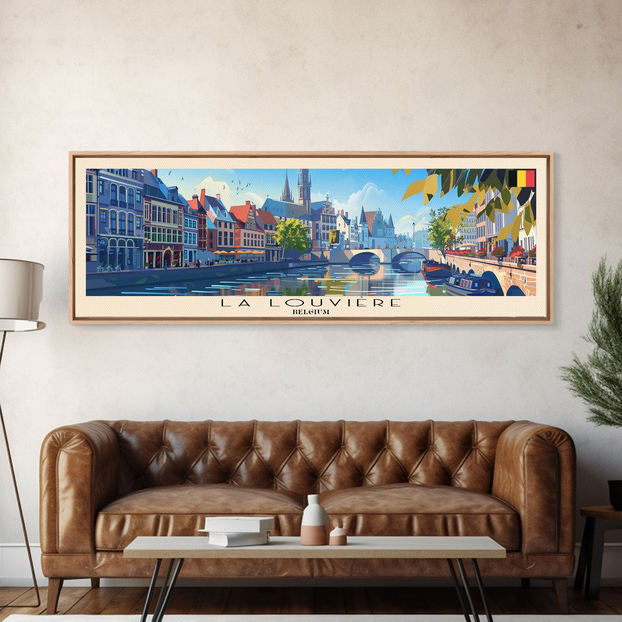 La Louvire Belgium Travel Art, City Art, Framed Canvas Print or Metal Wall Art, Europe Travel Poster, Panoramic Wall Art, Extra Wide Wall Art