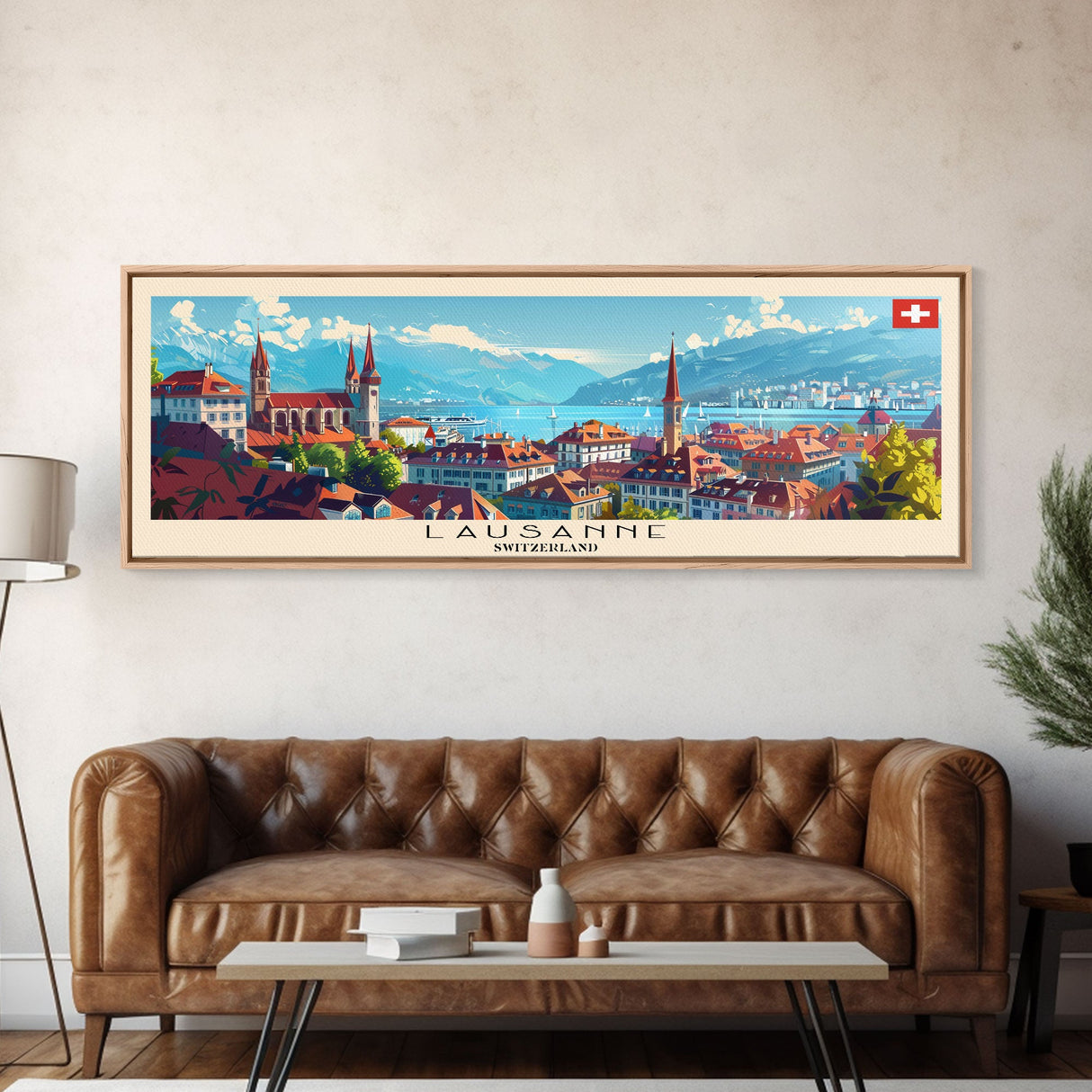 Lausanne Switzerland Travel Art, City Art, Framed Canvas Print or Metal Wall Art, Europe Travel Poster, Panoramic Wall Art, Extra Wide Wall Art