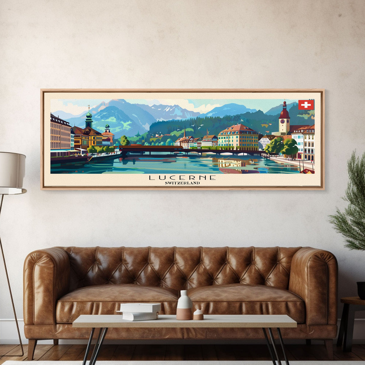 Lucerne Switzerland Travel Art, City Art, Framed Canvas Print or Metal Wall Art, Europe Travel Poster, Panoramic Wall Art, Extra Wide Wall Art