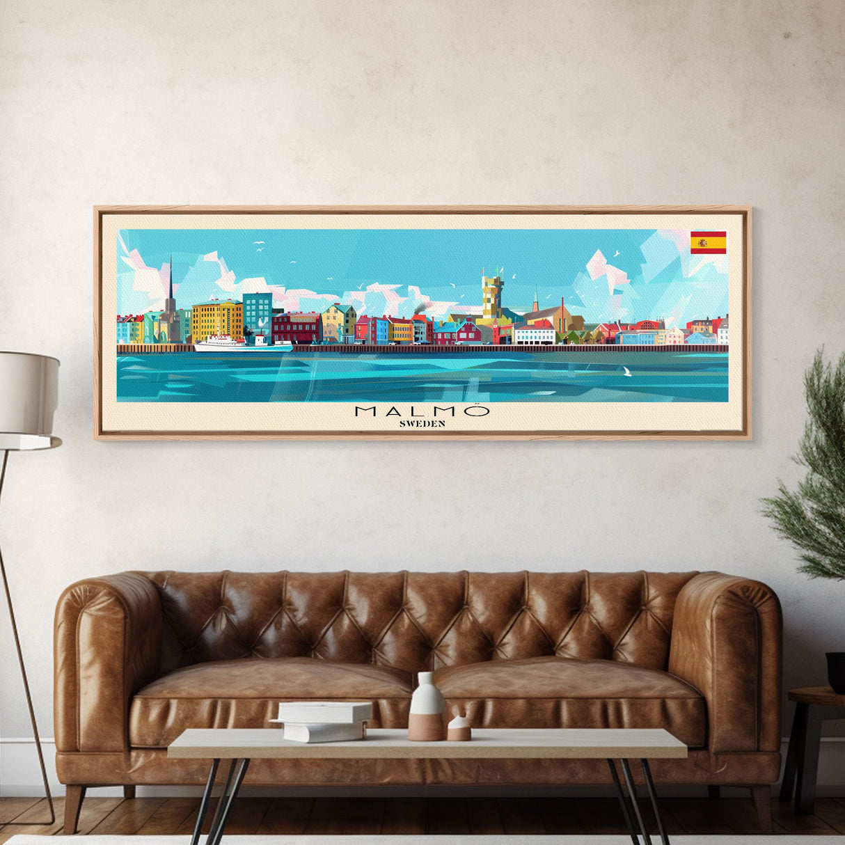 Malmo Sweden Travel Art, City Art, Framed Canvas Print or Metal Wall Art, Europe Travel Poster, Panoramic Wall Art, Extra Wide Wall Art