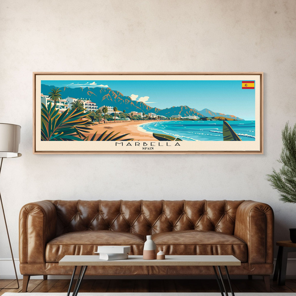 Marbella Spain Travel Art, City Art, Framed Canvas Print or Metal Wall Art, Europe Travel Poster, Panoramic Wall Art, Extra Wide Wall Art