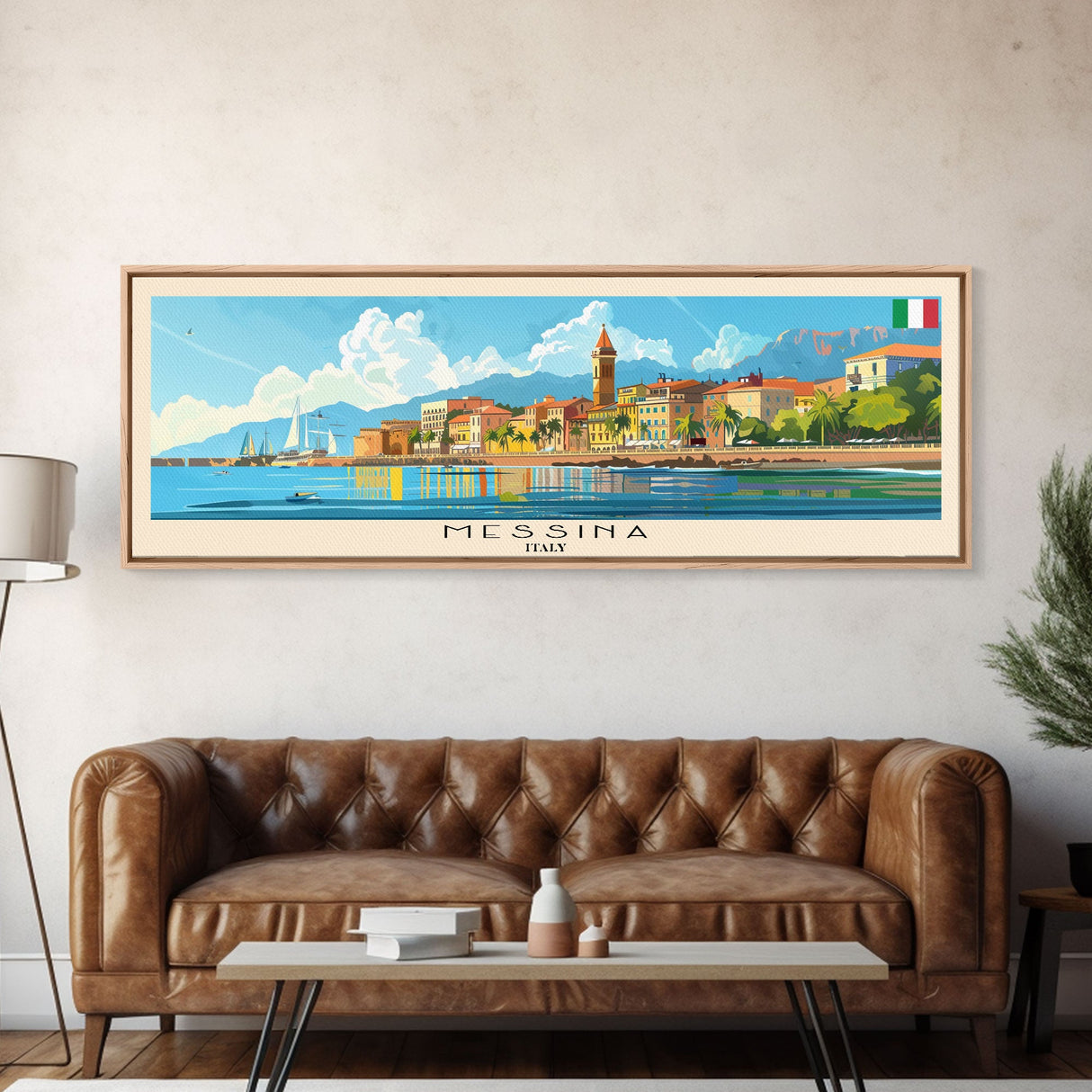 Messina Italy Travel Print Wall Art, Panoramic City Art, Travel Art, Wall Decor, Vacation Gift, Framed Canvas Print Or Metal Art