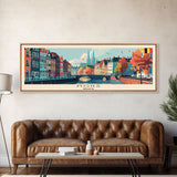 Mons Belgium Panoramic Travel Poster, Framed Canvas Print or Metal Wall Art, Travel Art, Home Decor, Panoramic Painting, Midcentury Art