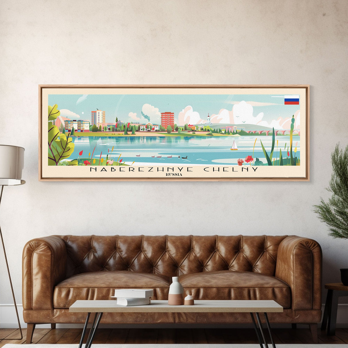 Naberezhnye Russia Travel Art, City Art, Framed Canvas Print or Metal Wall Art, Europe Travel Poster, Panoramic Wall Art, Extra Wide Wall Art