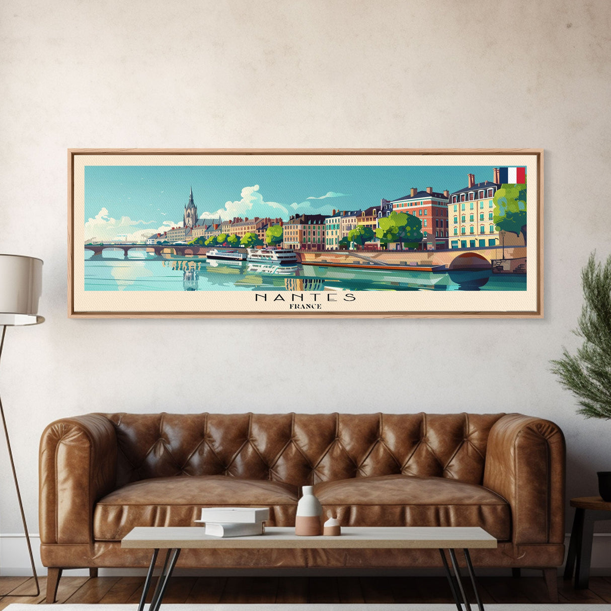 Nantes France Travel Print Wall Art, Panoramic City Art, Travel Art, Wall Decor, Vacation Gift, Framed Canvas Print Or Metal Art