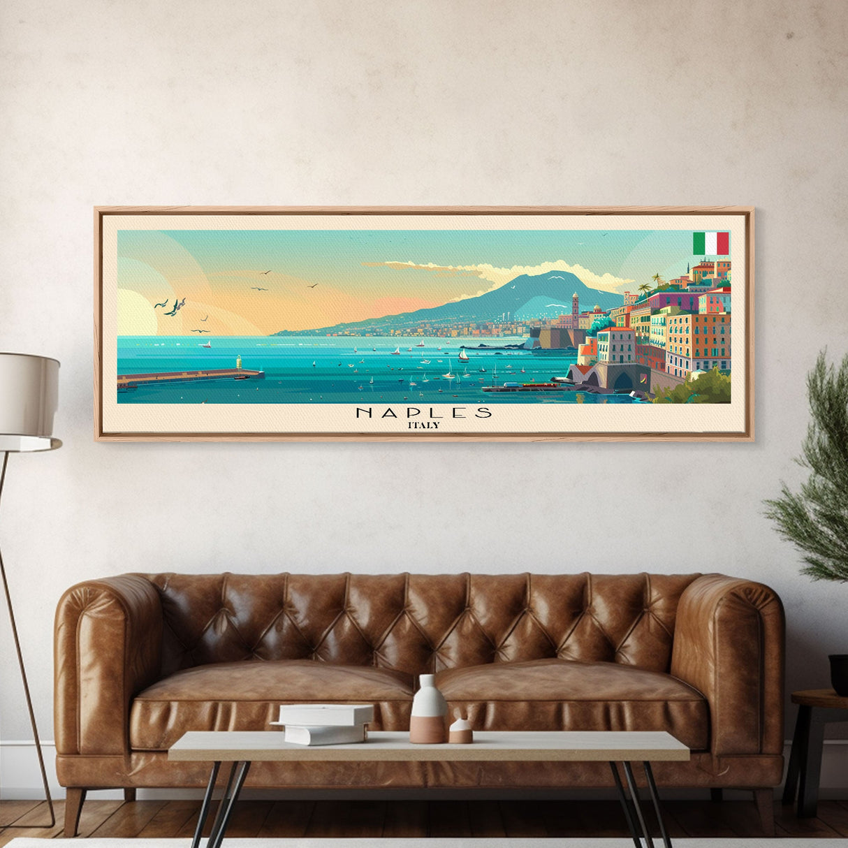 Naples Italy Travel Art, City Art, Framed Canvas Print or Metal Wall Art, Europe Travel Poster, Panoramic Wall Art, Extra Wide Wall Art