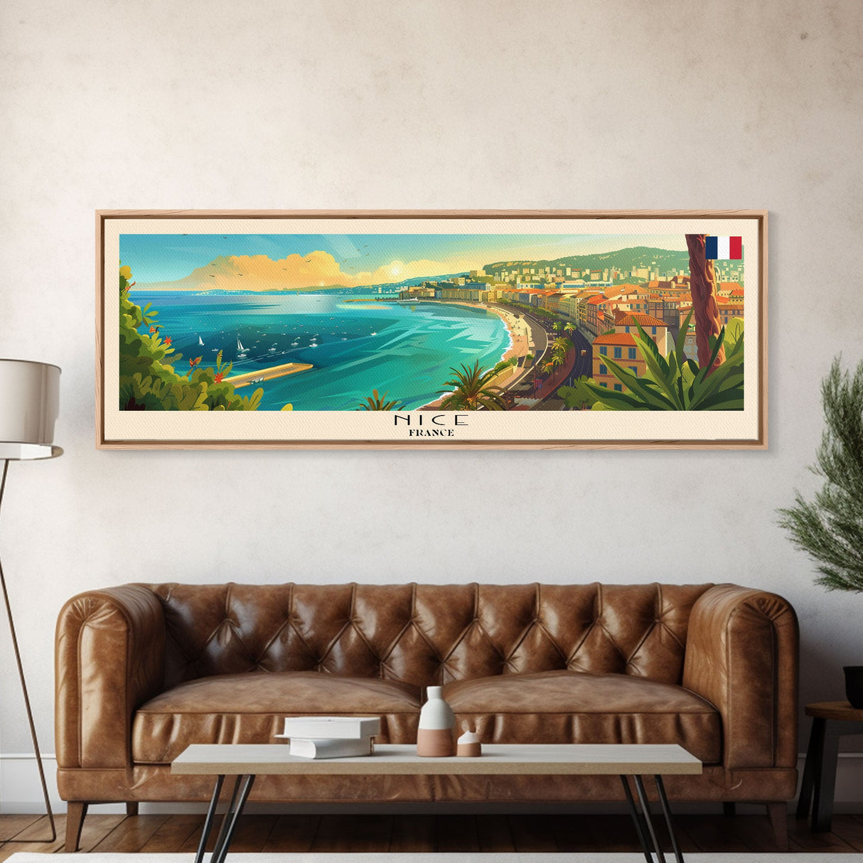 Nice France Travel Art, City Art, Framed Canvas Print or Metal Wall Art, Europe Travel Poster, Panoramic Wall Art, Extra Wide Wall Art