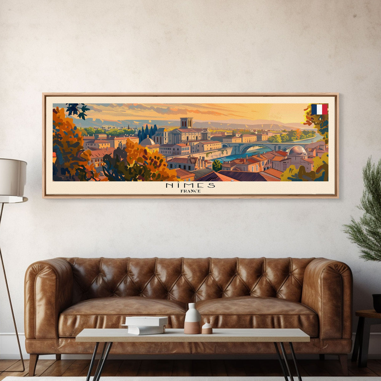 Nimes France Travel Art, City Art, Framed Canvas Print or Metal Wall Art, Europe Travel Poster, Panoramic Wall Art, Extra Wide Wall Art