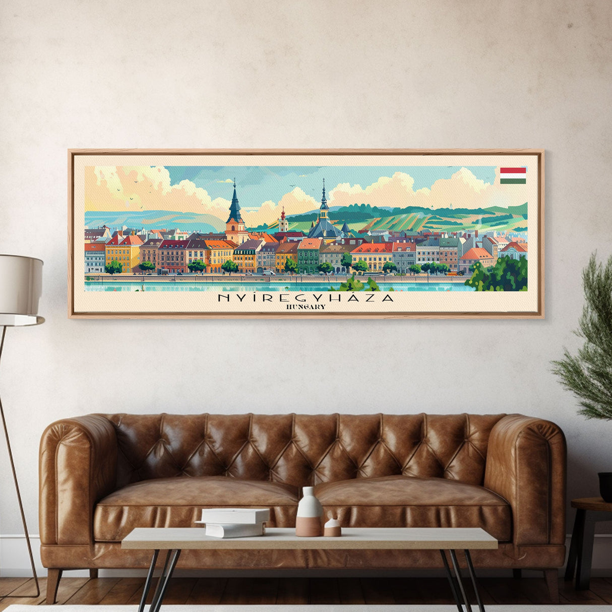 Nyiregyhaza Hungary Panoramic Travel Poster, Framed Canvas Print or Metal Wall Art, Travel Art, Home Decor, Panoramic Painting, Midcentury Art