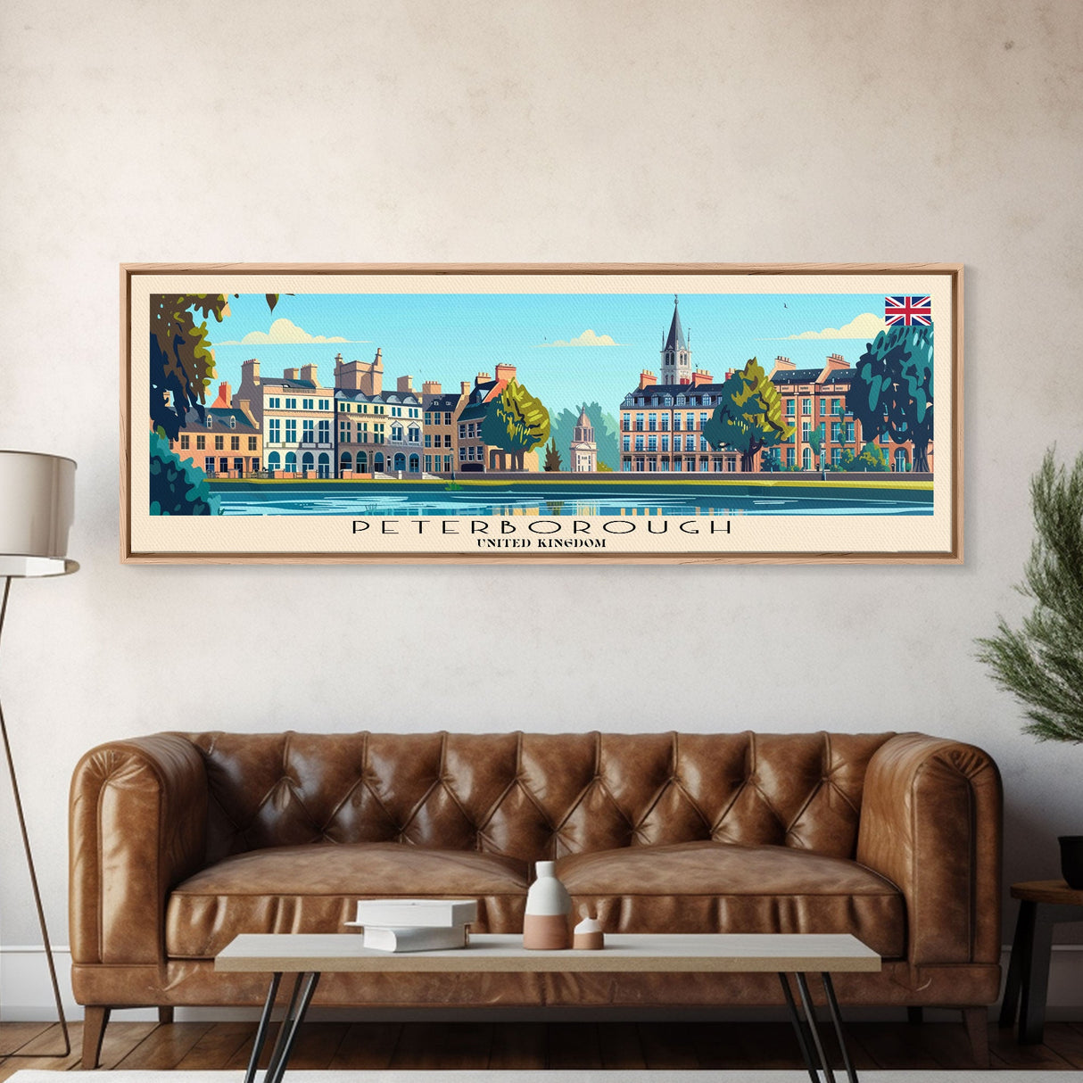 Peterborough United Kingdom Wall Art, Panoramic Travel Poster, Panoramic Framed Canvas Print, City Wall Art, Wall Hanging Home Decor, Travel Art