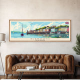 Plymouth United Kingdom Panoramic Travel Poster, Framed Canvas Print or Metal Wall Art, Travel Art, Home Decor, Panoramic Painting, Midcentury Art