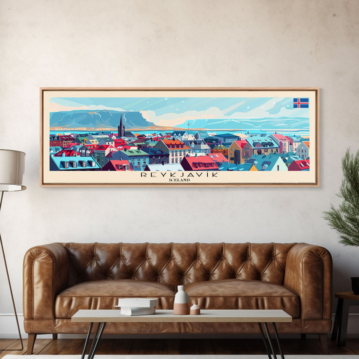 Reykjavik Iceland Wall Art, Panoramic Travel Poster, Panoramic Framed Canvas Print, City Wall Art, Wall Hanging Home Decor, Travel Art