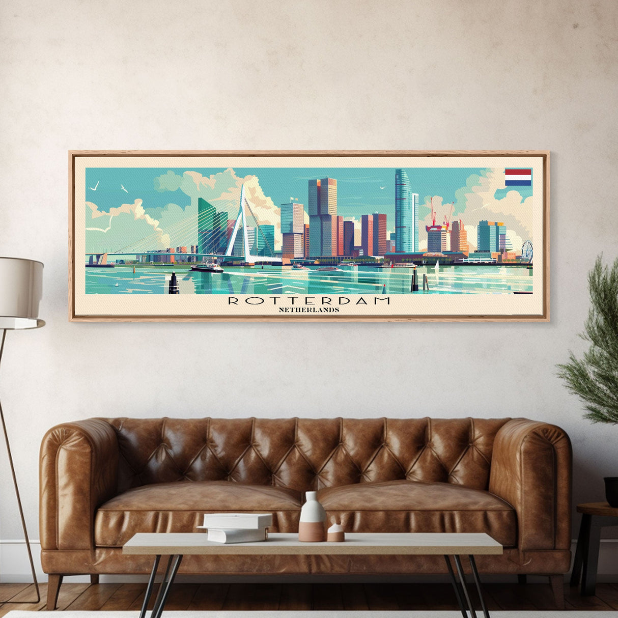 Rotterdam Netherlands Wall Art, Panoramic Travel Poster, Panoramic Framed Canvas Print, City Wall Art, Wall Hanging Home Decor, Travel Art