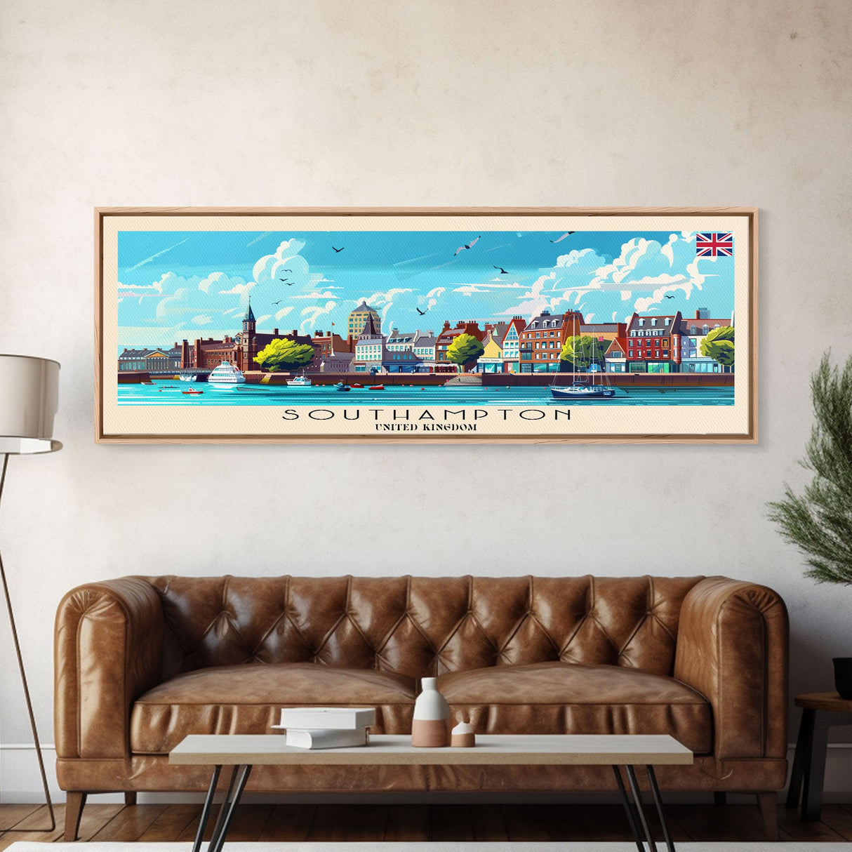 Southampton United Kingdom Wall Art, Panoramic Travel Poster, Panoramic Framed Canvas Print, City Wall Art, Wall Hanging Home Decor, Travel Art