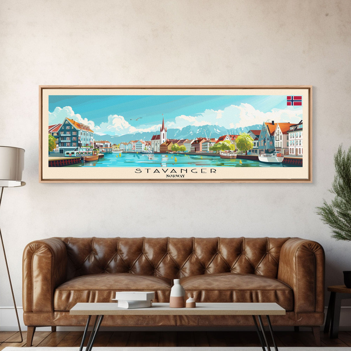 Stavanger Norway Travel Art, City Art, Framed Canvas Print or Metal Wall Art, Europe Travel Poster, Panoramic Wall Art, Extra Wide Wall Art