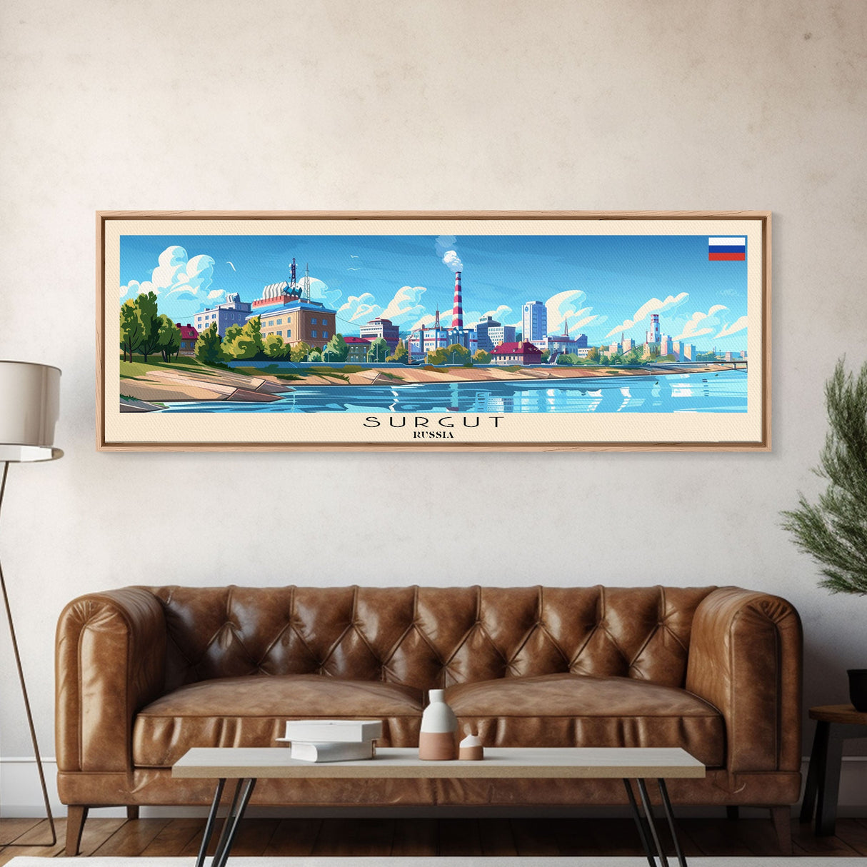 Surgut Russia Panoramic Travel Poster, Framed Canvas Print or Metal Wall Art, Travel Art, Home Decor, Panoramic Painting, Midcentury Art