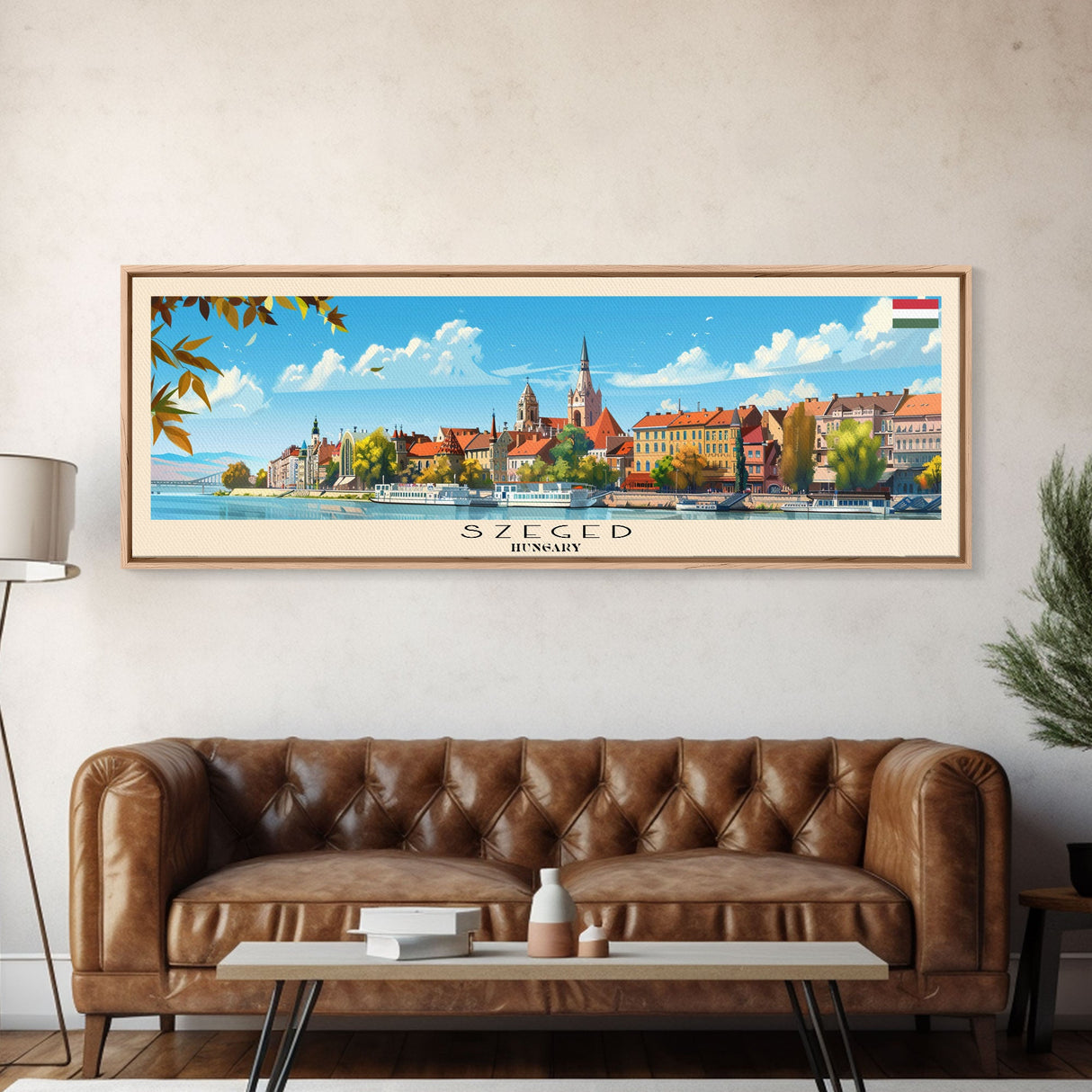 Szeged Hungary Travel Art, City Art, Framed Canvas Print or Metal Wall Art, Europe Travel Poster, Panoramic Wall Art, Extra Wide Wall Art