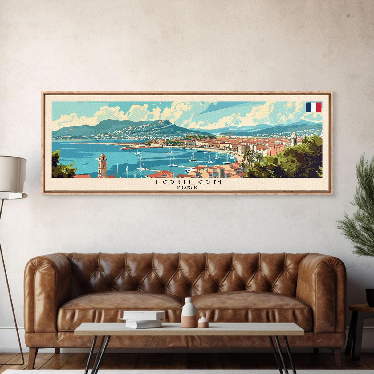 Toulon France Panoramic Travel Poster, Framed Canvas Print or Metal Wall Art, Travel Art, Home Decor, Panoramic Painting, Midcentury Art