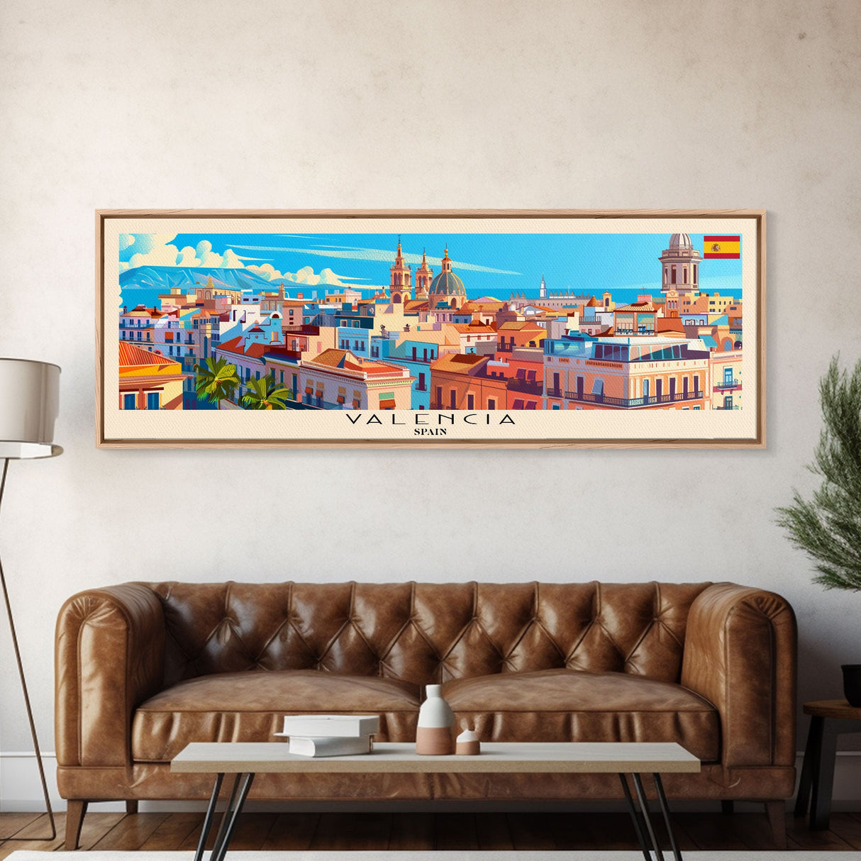 Valencia Spain Travel Art, City Art, Framed Canvas Print or Metal Wall Art, Europe Travel Poster, Panoramic Wall Art, Extra Wide Wall Art