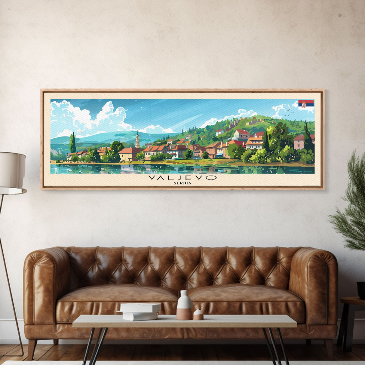 Valjevo Serbia Panoramic Travel Poster, Framed Canvas Print or Metal Wall Art, Travel Art, Home Decor, Panoramic Painting, Midcentury Art