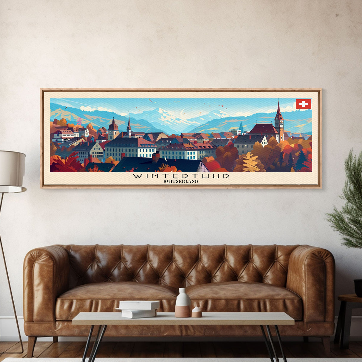 Winterthur Switzerland Travel Art, City Art, Framed Canvas Print or Metal Wall Art, Europe Travel Poster, Panoramic Wall Art, Extra Wide Wall Art