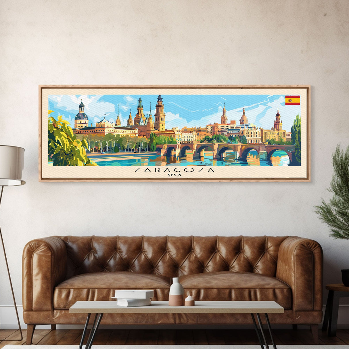 Zaragoza Spain Wall Art, Panoramic Travel Poster, Panoramic Framed Canvas Print, City Wall Art, Wall Hanging Home Decor, Travel Art