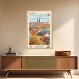 Tallinn Estonia Travel Poster Framed Canvas Print, Midcentury Modern Art, Pop Art Wall Decor, Living Room Art, Home Decoration