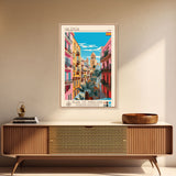 Valencia Spain Travel Poster Framed Canvas Print, Midcentury Modern Art, Pop Art Wall Decor, Living Room Art, Vacation Gift