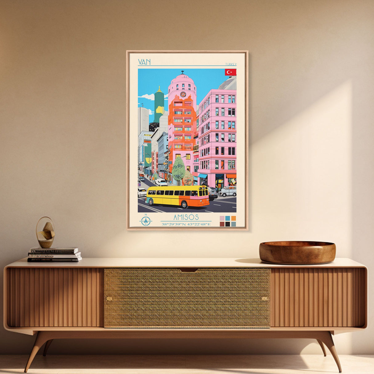 Van Turkey Travel Poster Framed Canvas Print, Midcentury Modern Art, Pop Art Wall Decor, Living Room Art, Home Decoration