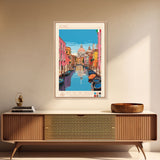 Venice Italy Travel Poster Framed Canvas Print, Midcentury Modern Art, Pop Art Wall Decor, Living Room Art, Vacation Gift