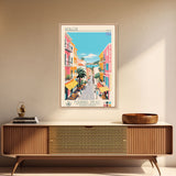 Volos Greece Travel Poster Framed Canvas Print, Midcentury Modern Art, Pop Art Wall Decor, Living Room Art, Vacation Gift