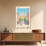 Zagreb Croatia Travel Poster Framed Canvas Print, Midcentury Modern Art, Pop Art Wall Decor, Living Room Art, Home Decoration