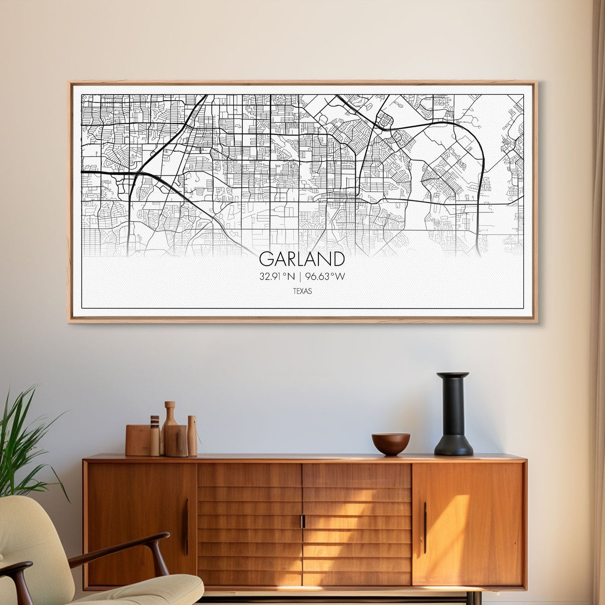 Garland City Map, Texas Map, Map Art, Minimalist Art, Wall Art, Canvas Art, Western Décor, Rustic Farmhouse Décor, Best Friend Gift, Office